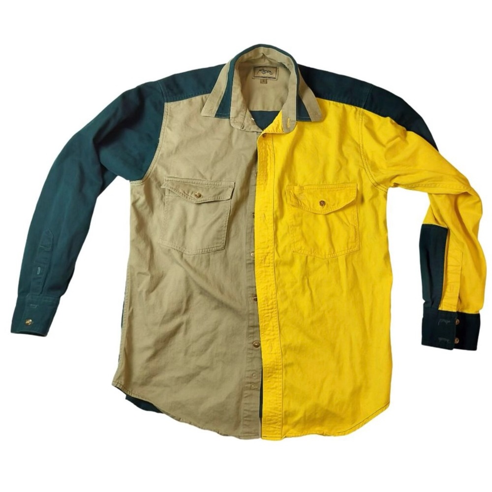 Roper Small Colorblock Long Sleeve Shirt Button Down Yellow Green Tan Western